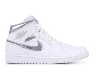 Meilleures Air Jordan 1 Mid "Pure Money" White Metallic Silver (554724-105)