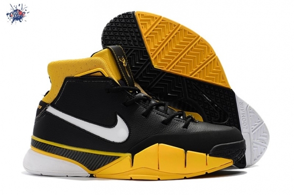 Meilleures Nike Kobe 1 Protro Noir Jaune Blanc