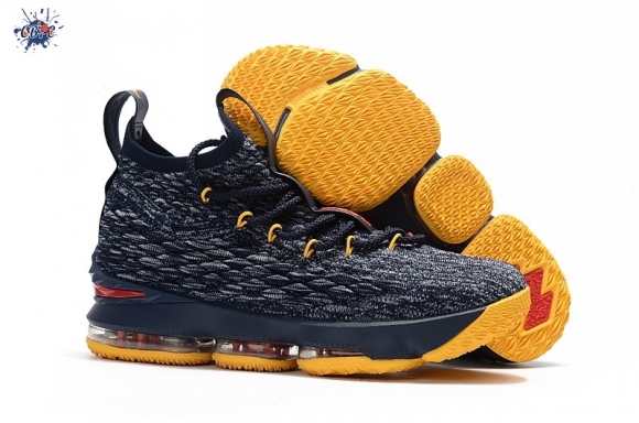 Meilleures Nike Lebron XV 15 Enfant Marine Gris Jaune