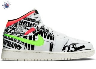 Meilleures Air Jordan 1 Mid (GS) "All Over Logos" Blanc (554725-143)