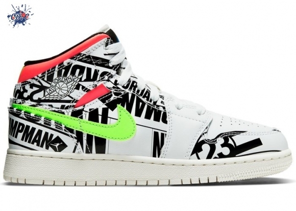 Meilleures Air Jordan 1 Mid (GS) "All Over Logos" Blanc (554725-143)