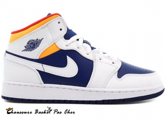 Air Jordan 1 Mid Blanc Laser Orange Deep (Gs) Royal Bleu (554725-131)