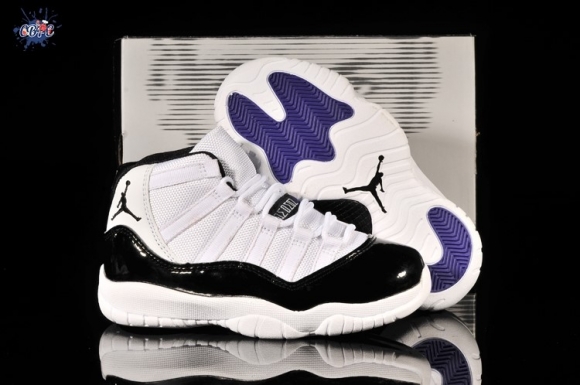 Meilleures Air Jordan 11 Pourpre Noir Blanc Enfant