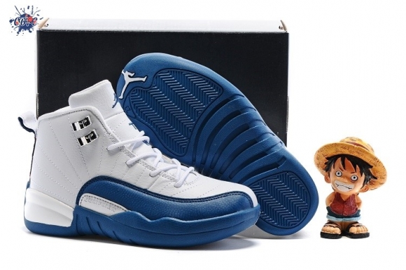 Meilleures Air Jordan 12 Blanc Bleu Enfant