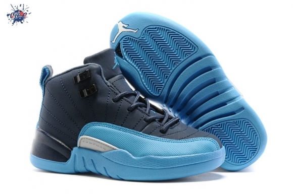 Meilleures Air Jordan 12 Bleu Gris Enfant