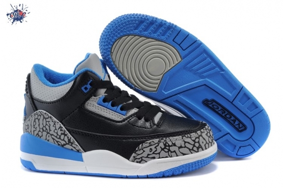 Meilleures Air Jordan 3 Bleu Noir Gris Enfant