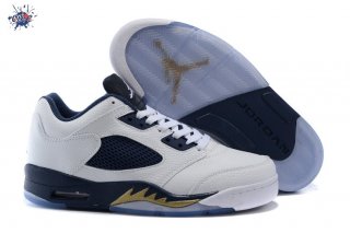 Meilleures Air Jordan 5 Foncé Bleu Blanc Or