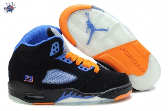 Meilleures Air Jordan 5 Noir Bleu Orange Enfant